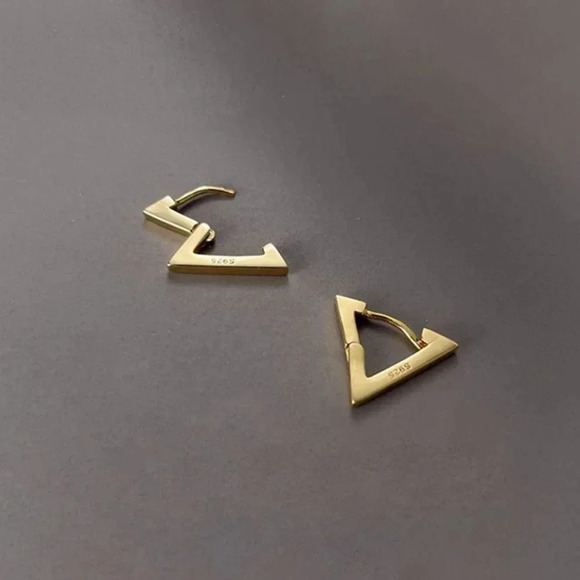 925 Sterling Silver Triangle Huggie Hoop Earrings Dainty Minimalist Earrings - Picture 4 of 7
